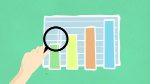 Magnifying glass over a bar chart